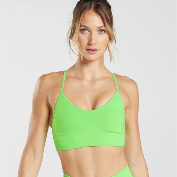 Gymshark Sweat Seamless Light Support Padded Sports Bra Size Medium Fluo Lime - Picture 1 of 7